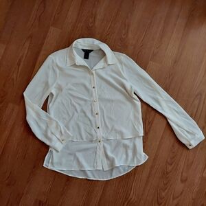 Investments white polyester button up blouse gold buttons long sleeve Sz small
